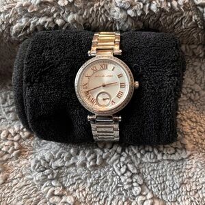 Michael Kors Silver and Rose Gold Two-Tone Women's Watch